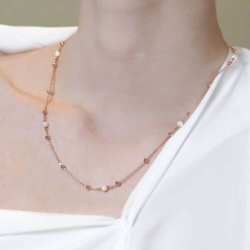 [디파르베] 925 silver + rosegold 천연 진주 볼 체인 목걸이