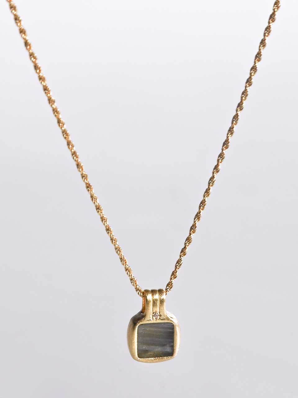 925 silver + 18k gold 천연 레브라도라이트 새틴 로프체인 목걸이